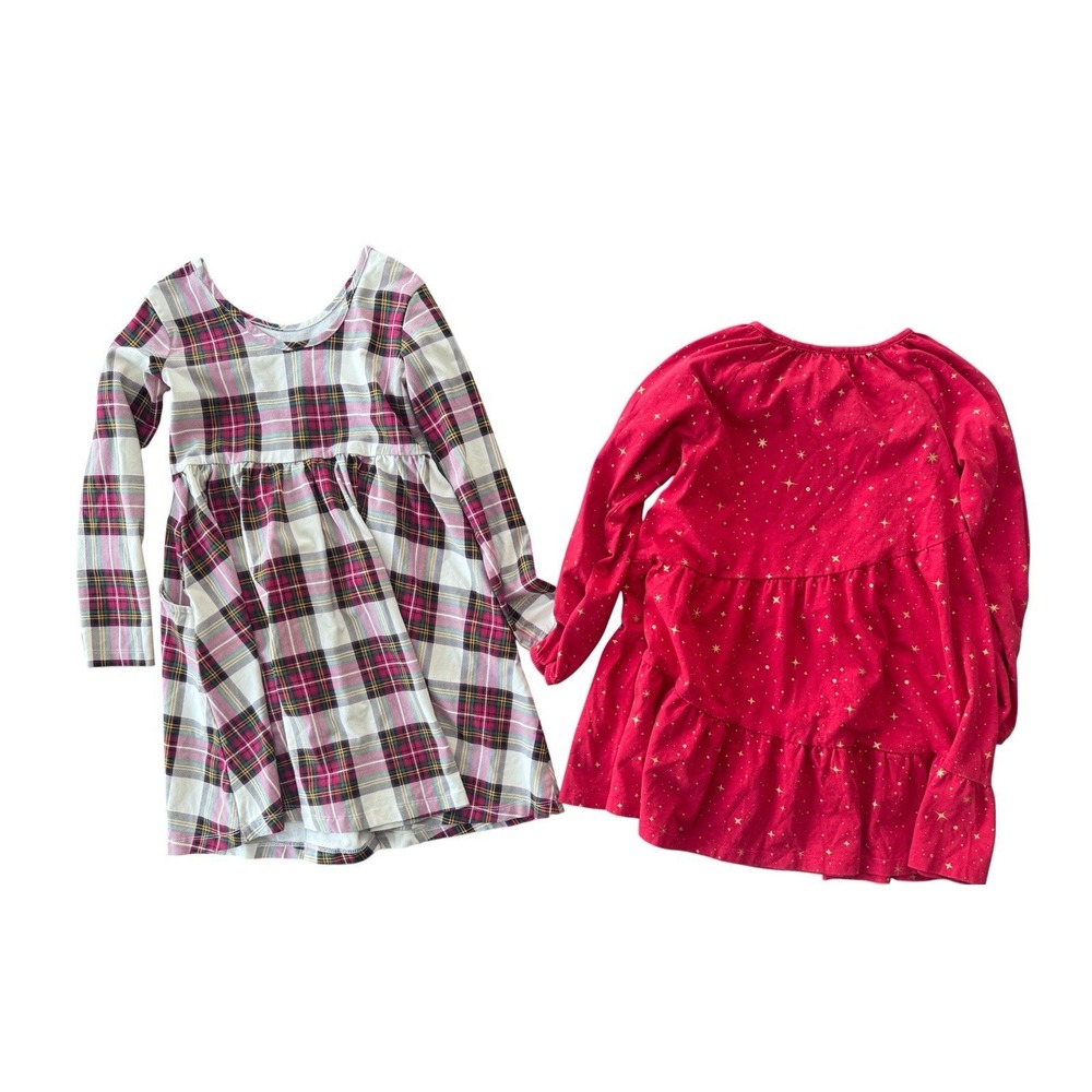Hanna Andersson Holiday Girls Dress Lot Of 2 Size 6-7 Christmas Plaid Red‎ Stars
